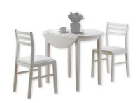 Monarch Specialties I1008 Three Piece Dining Set Made of Wood with a Thirty-Six-Inch Diameter Drop Leaf Table, Consists of a White Round Wooden Drop Leaf Table and Two Cushioned Seat Chairs; White Color; UPC 021032262464 (MONARCH I1008 I 1008 I-1008) 