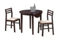 Monarch Specialties I1009 Three Piece Dining Set Made of Wood with a Thirty-Six-Inch Diameter Drop Leaf Table, Consists of a Capuccino and Beige Round Wooden Drop Leaf Table and Two Cushioned Seat Chairs; Capuccino and Beige Color; UPC 021032170868 (MONARCH I1009 I 1009 I-1009) 