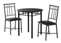 Monarch I1013 Three Piece Black Metal and Top Dining Set with a Two Black Leather-Look Cushioned Chairs, Consists of a Black Metal Round Table and Two Cushioned Chairs; Black Color; UPC 680796000509 (MONARCH I1013 I 1013 I-1013) 