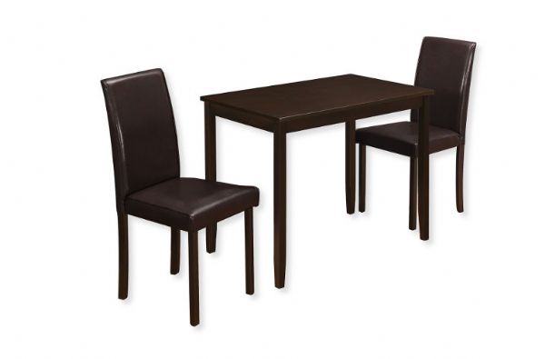 Monarch I 1015 Three Piece Capuccino Wooden Dining Set with Two Leather-Look Upholstered Parson Chairs, Consists of a Table and Two Chairs; Capuccino Color; UPC 878218006554 (MONARCH I1015 I 1015 I-1015)