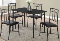Monarch Specialties I 1018 Five Pices Dining Black Metal Set; Includes: 1 Table + 4 Chairs; Padded seats upholstered in easy care leather-look material; Sturdy metal support on the legs, apron, and chair; Shipping Weight: 66 Lbs,  UPC 878218005601 (I1018 I 1018)  