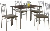 Monarch Specialties I 1020 Cappuccino & Silver Metal 5 Piece Dining Set, Sleek style, Cappuccino finish, Silver tube metal legs, Decorative accents on chairs, Plush cushion seats for added comfort, 43" W x 28" D x 30" H Table, 36" H x 17.75" W x 15.75" D Chair, UPC 021032245368 (I 1020 I-1020 I1020) 