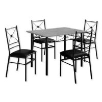 Monarch Specialties I 1021 Five-Piece Black Metal Dining Set with Four Gray Leather-Look Upholstered Chairs, Consists of a Table and Four Chairs; Black and Gray Color; UPC 680796014926 (MONARCH I1021 I 1021 I-1021) 