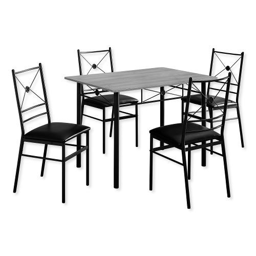 Monarch Specialties I 1021 Five-Piece Black Metal Dining Set with Four Gray Leather-Look Upholstered Chairs, Consists of a Table and Four Chairs; Black and Gray Color; UPC 680796014926 (MONARCH I1021 I 1021 I-1021)