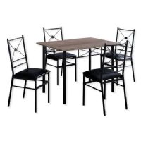 Monarch Specialties I 1022 Five-Piece Black Metal Dining Set with Four Leather-Look Upholstered Chairs, Consists of a Table and Four Chairs; Black and Dark Taupe Color; UPC 680796014933 (MONARCH II 1022 I I 1022 I-I 1022) 