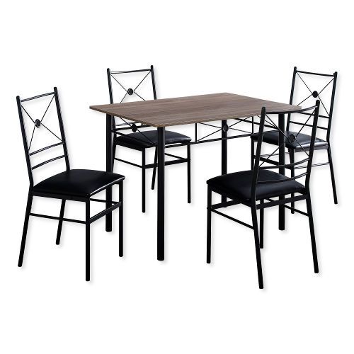 Monarch Specialties I 1022 Five-Piece Black Metal Dining Set with Four Leather-Look Upholstered Chairs, Consists of a Table and Four Chairs; Black and Dark Taupe Color; UPC 680796014933 (MONARCH II 1022 I I 1022 I-I 1022)