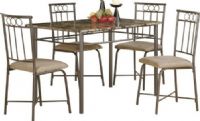 Monarch Specialties I 1029 Cappuccino Marble and Bronze Metal 5 Piece Dining Set, Sleek style, Cappuccino finish, Bronze tube metal legs, Decorative accents on chairs, Plush cushion seats for added comfort, 43" W x 28" D x 30" H Table, 36" H x 17.75" W x 15.75" D Chair, UPC 021032245344 (I 1029 I-1029 I1029) 