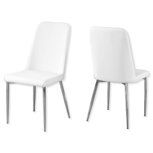 Monarch Specialties I 1033 Set of Two White Leather-Look Upholstered Dining Chairs; White and Chrome; UPC 680796001186 (MONARCH II 1033 I I 1033 I-I 1033)