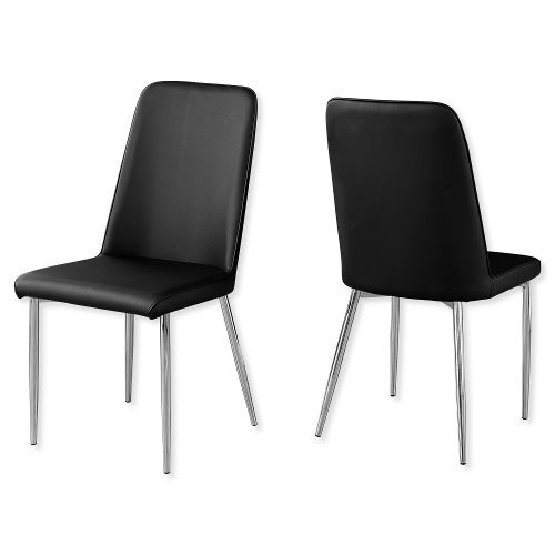 Monarch Specialties I 1034 Set of Two Black Leather-Look Upholstered Dining Chairs; Black and Chrome; UPC 680796001193 (MONARCH II 1034 I I 1034 I-I 1034)