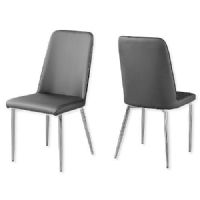 Monarch Specialties I 1035 Set of Two Gray Leather-Look Upholstered Dining Chairs; Gray and Chrome; UPC 680796001209 (MONARCH II 1035 I I 1035 I-I 1035) 