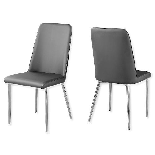 Monarch Specialties I 1035 Set of Two Gray Leather-Look Upholstered Dining Chairs; Gray and Chrome; UPC 680796001209 (MONARCH II 1035 I I 1035 I-I 1035)