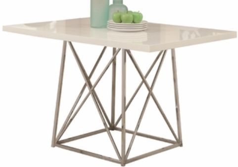 Monarch Specialties I-1046 White Glossy / Chrome Metal Dining Table, Contemprary style, Rectangular shaped top, Thick chrome cross bar base, White Finish, Chrome Frame Finish, Wood / Metal Construction, 48