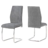 Monarch Specialties I 1068 Set of Two Dining Chairs in Gray Velvet and Chrome Metal Finish; Gray and Chrome; UPC 680796016920 (MONARCH I1068 I 1068 I-1068) 