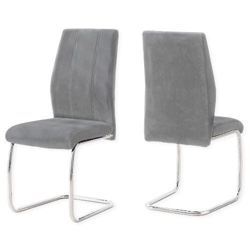 Monarch Specialties I 1068 Set of Two Dining Chairs in Gray Velvet and Chrome Metal Finish; Gray and Chrome; UPC 680796016920 (MONARCH I1068 I 1068 I-1068)