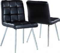 Monarch Specialties I-1073 Black Leather-Look Chrome Metal Dining Chair, Crafted from Polyurethane & Metal, Black Leather look Finish, Chic and modern, Padded back and seat cushion, Metal base for greater support, 17" L x 17" D Seat, 18" Seat Height From Floor, 19" L x 23" W x 32" H Dimensions, UPC 878218003256, Set of 2 (I-1073 I 1073 I1073) 
