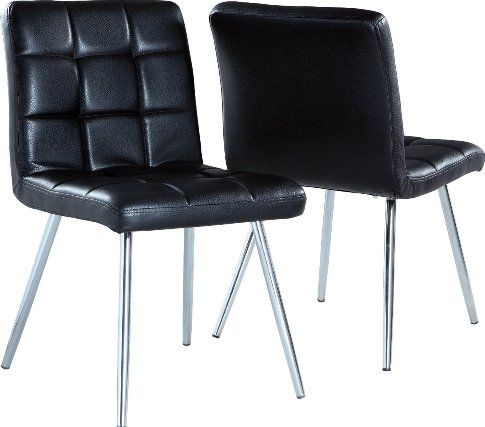 Monarch Specialties I-1073 Black Leather-Look Chrome Metal Dining Chair, Crafted from Polyurethane & Metal, Black Leather look Finish, Chic and modern, Padded back and seat cushion, Metal base for greater support, 17