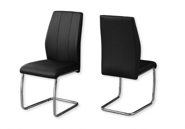 Monarch Specialties I 1076 Set of Two Dining Chairs in Black Leather-Look and Chrome Metal Finish; Black and Chrome; UPC 680796001124 (MONARCH I1076 I 1076 I-1076)