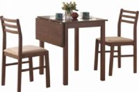 Monarch Specialties I 1079 Walnut 3 Piece Solid Top Drop Leaf Dining Set, Square drop leaf, Casual style, Padded seat cushion, Drop leaf table, 30" Leaf Length - Side to Side, 55 lbs Overall Table Weight, 17.5" Side Chair Seat Height, 30" H x 30" W x 35" L Table, 30" H x 30" W x 35" D Table Legs, 32.5" H x 16.5" W x 16.5" D Side Chair, 17" H x 0.7" W x 1.7" D Side Chair Legs, UPC 021032186074 (I1079 I 1079 I-1079) 