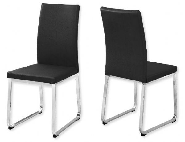 Monarch Specialties I 1092 Set of Two Dining Chairs in Black Leather-Look and Chrome Metal Finish; Black and Chrome; UPC 680796000325 (MONARCH I1092 I 1092 I-1092)