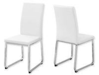 Monarch Specialties I 1093 Set of Two Dining Chairs in White Leather-Look and Chrome Metal Finish; White and Chrome; UPC 680796000271 (MONARCH I1093 I 1093 I-1093) 