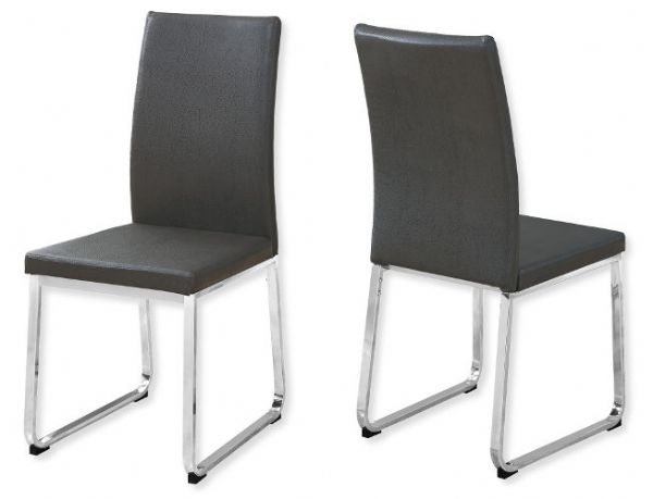 Monarch Specialties I 1094 Set of Two Dining Chairs in Gray Leather-Look and Chrome Metal Finish; Gray and Chrome; UPC 680796000288 (MONARCH I1094 I 1094 I-1094)