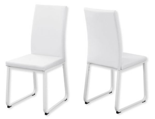 Monarch Specialties I 1102 Set of Two Dining Chairs in White Leather-Look and White Metal Finish; White; UPC 680796000295 (MONARCH I1102 I 1102 I-1102)