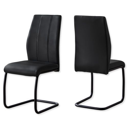 Monarch Specialties I 1123 Set of Two Dining Chairs in Black Leather-Look and Black Metal Finish; Black; UPC 680796016951 (MONARCH I1123 I 1123 I-1123)