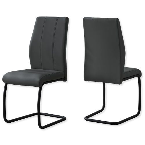 Monarch Specialties I 1124 Set of Two Dining Chairs in Gray Leather-Look and Black Metal Finish; Gray and Black; UPC 680796016968 (MONARCH I1124 I 1124 I-1124)