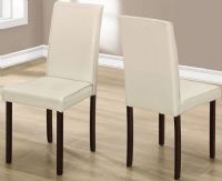 Monarch Specialties I 1174 Dining Chair; Simple modern design; Easy to clean leather-look upholstery; Comfortably padded seating (Seat height: 18.5"H, Seat dims: 17"Wx16"Dx19.5" back rest); Set of 2 chairs; Blends well with most decors; Made in Rubberwood, MDF, Foam (Carb compliant), Polyurethane; Color Ivory; Weight 24 Lbs; UPC 878218006622 (I1174 I 1174) 