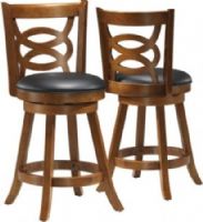 Monarch Specialties I 1252 Dark Oak Solid Wood 39" High Swivel Barstool (2 Pieces); Plush black swivel seat, interlocking circle design and perfectly positioned circular footrest, will add a touch of elegance to any game room or dining area; Dimensions 18&#8243;L x 19&#8243;W x 39&#8243;H; Weight 45 lbs; UPC 021032227357 (I1252 I-1252) 