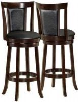 Monarch Specialties I 1287 Black and Cappuccino Wood Swivel Barstool, Black leather-look cushions, Sturdy solid wood legs, Beautiful rich Cappuccino finish, Well positioned footrest, Faux Leather Upholstery, Residential Usage, Armless, Foot Rest, 21.5" L x 18" W X 43" H, UPC 021032257484 (I1287 I-1287 I 1287)  