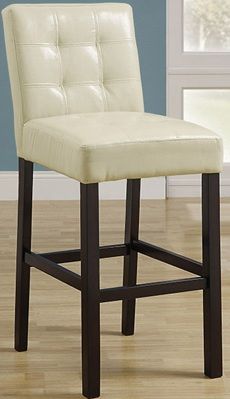 Monarch Specialties I 1761TP Two Pieces Taupe Leather Look Bar Stool; Set of 2 barstools; Attractive and comfortable faux leather upholstery with tufted back and seating; Solid wood legs in a dark espresso tone; Made with Polyurethane, Foam, Rubberwood; Seat height 29