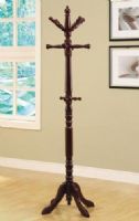 Monarch Specialties I 2011 Cherry Traditional Solid Wood Coat Rack; Complete the functionality of your home with this classic coat rack; Beautiful turned post anchored with a sturdy pedestal base brings plenty of stylish storage into your living space making it simple to organize your entryway, hallway or living room; UPC 021032260514 (I2011 I-2011) 
