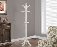 Monarch Specialties I 2013 Antique White Traditional Solid Wood Coat Rack; Complete the functionality of your home with this classic coat rack; Beautiful turned post anchored with a sturdy pedestal base brings plenty of stylish storage into your living space making it simple to organize your entryway, hallway or living room; UPC 878218000293 (I2013 I-2013) 
