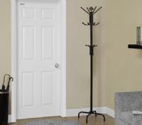Monarch Specialties I 2019 Black Metal 74"H Coat Rack; Give guests a warm welcome when you place a coat rack in your hall or entryway, or make the most of a compact space by tucking one into a corner of your living room; Double tiered hooks which enhances the functionality of any space and keeps everyday items like coats, hats and jackets neatly in place; UPC 021032014803 (I2019 I-2019) 