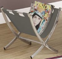 Monarch Specialties I 2037 Magazine Rack - Grey Leather-Look / Chrome Metal, Fashion forward storage solution, Chrome metal legs, Ideal for storing books, magazines and electronic devices, 15" L x 14" D x 15" H, UPC 878218006684  (I 2037 I-2037 I2037) 