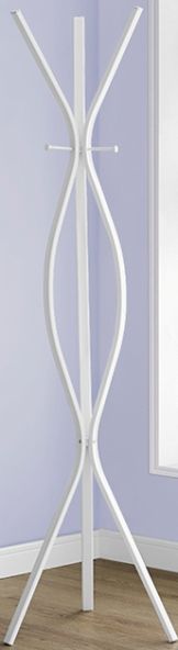 Monarch Specialties I 2050 White Metal Coat Rack; Contemporary design; Offers stylish storage options which includes 2 hanging pegs; Blends well with any dcor whether it's your hallway, entryway, home office, bathroom, or bedroom; Fresh white finish; Made in Metal; Weight 11 Lbs; UPC 021032222154 (I2050 I 2050)