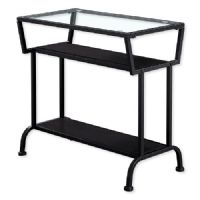 Monarch Specialties I 2066 Twenty-Two-Inch-Tall Accent Table in Cappuccino and Black Metal Finish with Tempered Glass Top; Cappuccino and Black Color; UPC 680796012502 (I 2066 I2066 I-2066) 