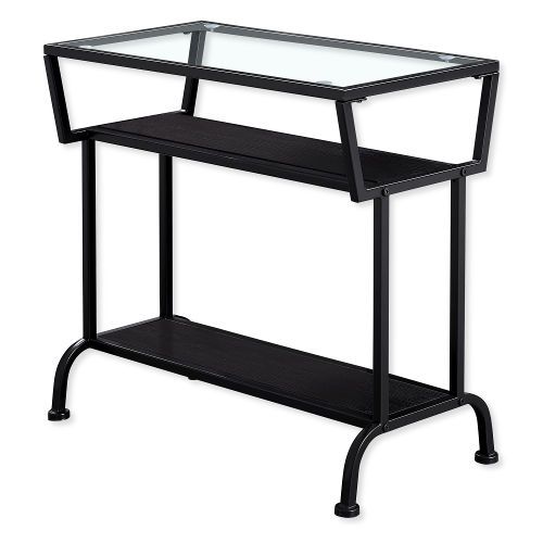 Monarch Specialties I 2066 Twenty-Two-Inch-Tall Accent Table in Cappuccino and Black Metal Finish with Tempered Glass Top; Cappuccino and Black Color; UPC 680796012502 (I 2066 I2066 I-2066)