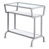 Monarch Specialties I 2068 Twenty-Two-Inch-Tall Accent Table in White and Silver Metal Finish with Tempered Glass Top; White and Silver; UPC 680796012526 (I 2068 I2068 I-2068) 