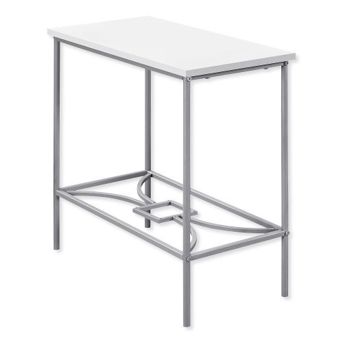 Monarch Specialties I 2077 Twenty-Two-Inch-Tall Accent Table in White Top and Silver Metal Finish; White and Silver; UPC 680796012557 (I 2077 I2077 I-2077)