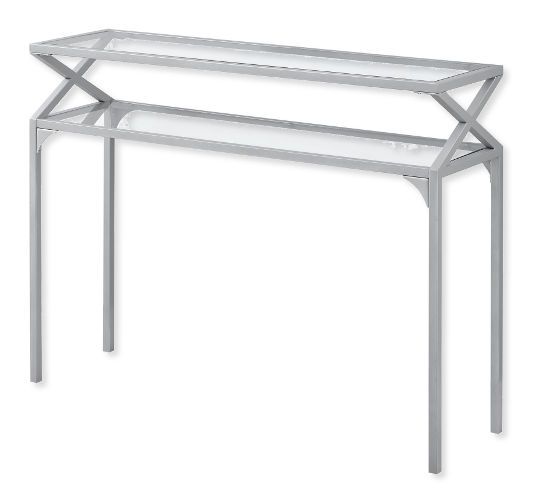Monarch Specialties I 2115 Fourty-Two-Inch-Long Hall Console Accent Table in Silver Metal Finish and Tempered Glass; UPC 680796000363 (I 2115 I2115 I-2115)