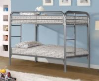 Monarch Specialties I 2230S Silver Metal Twin/Twin Bunk Bed Only, Fun space saving design of this black metal twin bunk bed will make a wonderful addition to your child’s bedroom, Convenient built in ladders on each side lead up to the top bunk which is surrounded with full length guard rails for extra piece of mind, UPC 878218000163 (I2230S I-2230S) 