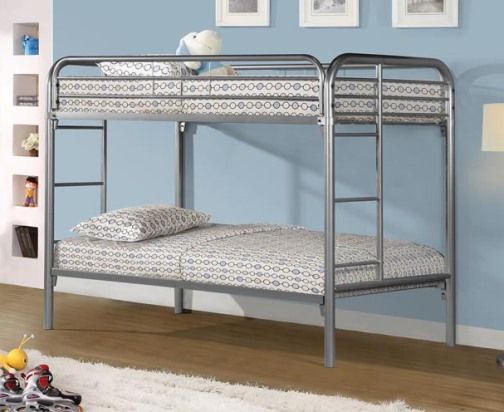 Monarch SpecialtiesI 2230S Silver Metal Twin/Twin Bunk Bed Only, Fun space saving design of this black metal twin bunk bed will make a wonderful addition to your childs bedroom, Convenient built in ladders on each side lead up to the top bunk which is surrounded with full length guard rails for extra piece of mind, UPC 878218000163 (I2230S I-2230S)