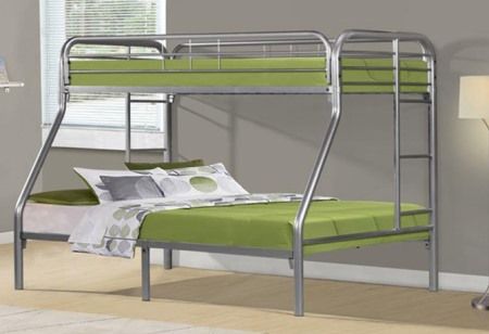 Monarch SpecialtiesI 2231S Silver Metal Twin/Full Bunk Bed Only, Fun space saving design of this black metal twin/full bunk bed will make a wonderful addition to your childs bedroom, Convenient built in ladders on each side lead up to the top bunk which is surrounded with full length guard rails for extra piece of mind, UPC 878218000156 (I2231S I-2231S)