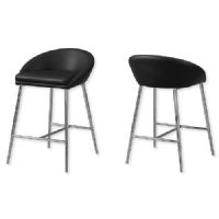 Monarch Specialties I 2294 Set of Two Counter Height Barstools With Chrome Metal Base And Black Finish; Upholstered in an easy to clean black leather-look fabric; Black and Chrome; UPC 680796012328 (I 2294 I2294 I-2294) 