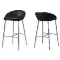 Monarch Specialties I 2295 Set of Two Counter Height Barstools With Chrome Metal Base And Black Finish; Upholstered in an easy to clean black leather-look fabric; Black and Chrome; UPC 680796012328 (I 2295 I2295 I-2295) 