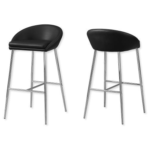 Monarch Specialties I 2295 Set of Two Counter Height Barstools With Chrome Metal Base And Black Finish; Upholstered in an easy to clean black leather-look fabric; Black and Chrome; UPC 680796012328 (I 2295 I2295 I-2295)