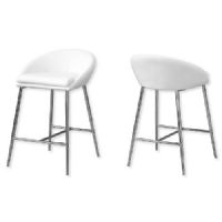 Monarch Specialties I 2296 Set of Two Counter Height Barstools With Chrome Metal Base and Upholstered In An Easy To Clean White Leather-Look Fabric; White and Chrome; UPC 680796012342 (I 2296 I2296 I-2296) 