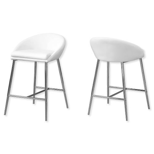 Monarch Specialties I 2296 Set of Two Counter Height Barstools With Chrome Metal Base and Upholstered In An Easy To Clean White Leather-Look Fabric; White and Chrome; UPC 680796012342 (I 2296 I2296 I-2296)